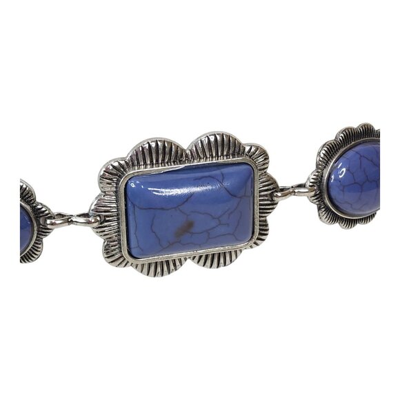 Haute Hippie Blue Stone Concho Chain Belt Silver One Size 41" Long - Picture 2 of 10